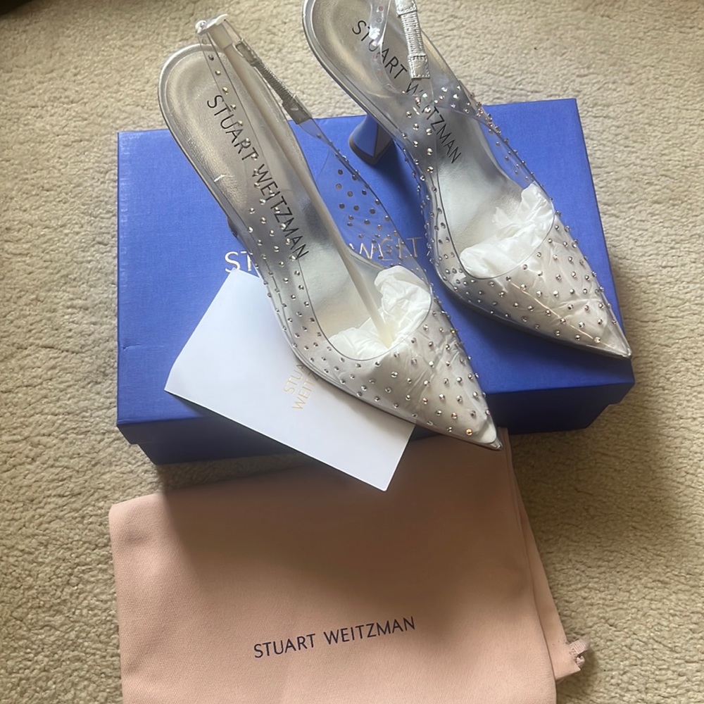 Stuart Weitzman clear silver crystal heels